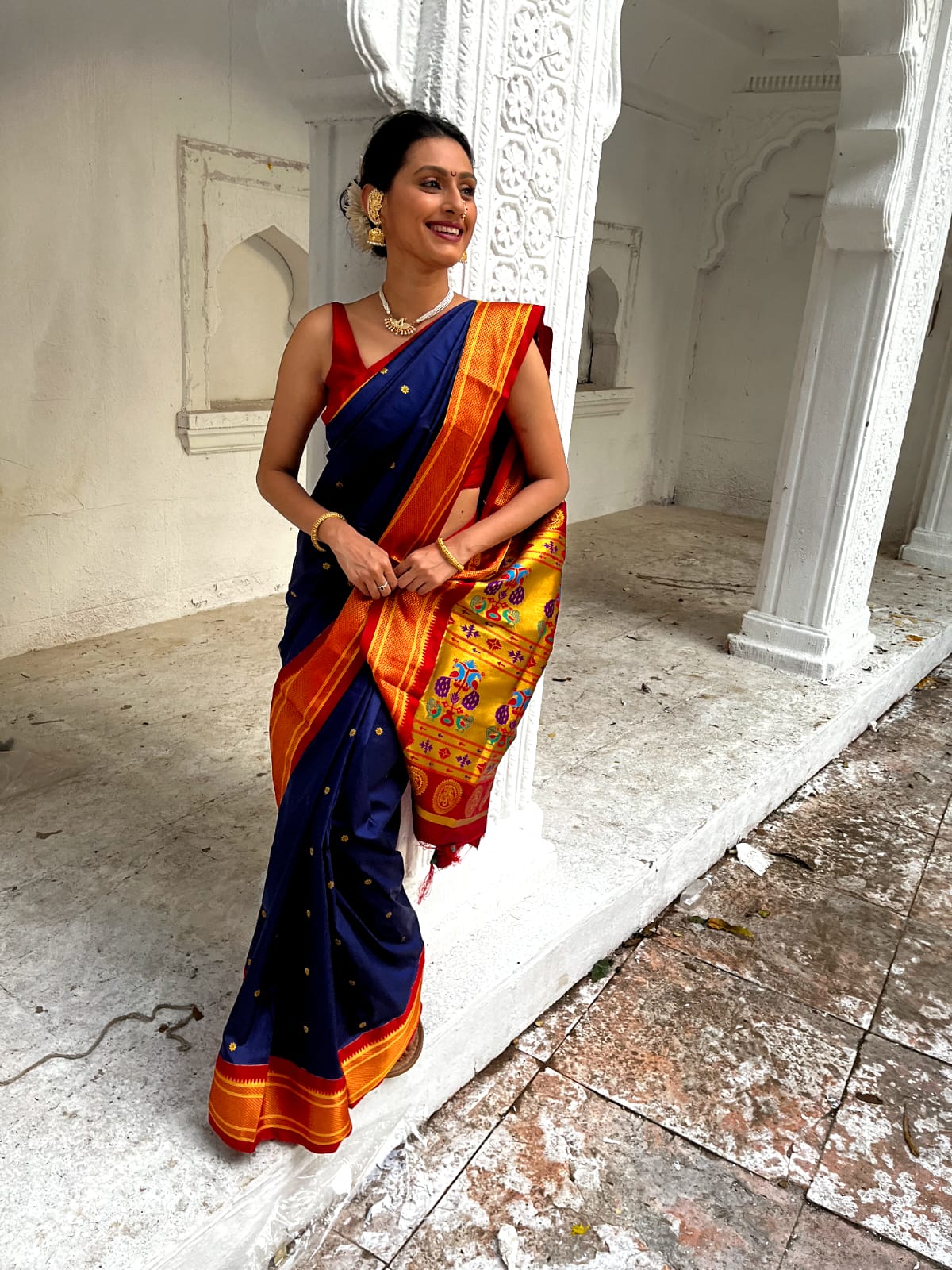 Buy MySilkLove Martinique Blue and Red Zari Woven Paithani Saree Online