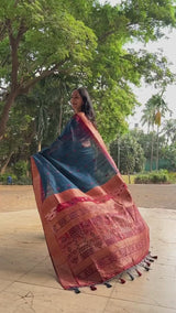 Tarawera Blue Banarasi Raw Silk Saree
