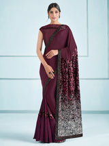 Cocoa Bean Brown Embroidery Designer Georgette Partywear Saree