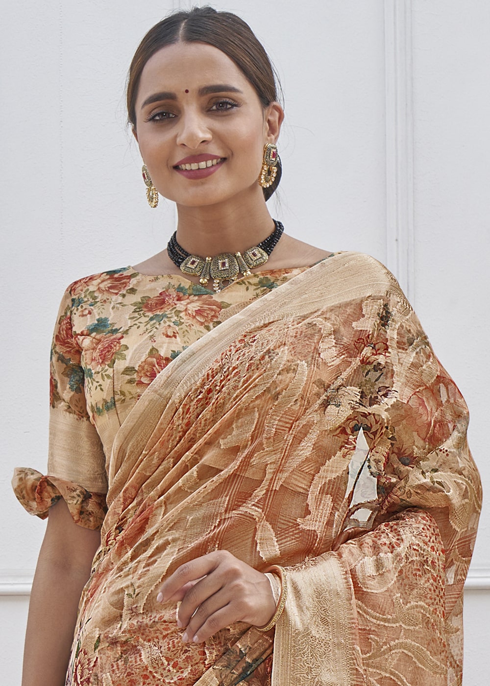 MySilkLove Brown Sugar Digital Printed Organza Silk Saree