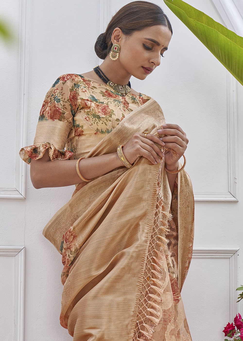 Buy MySilkLove Brown Sugar Digital Printed Organza Silk Saree Online