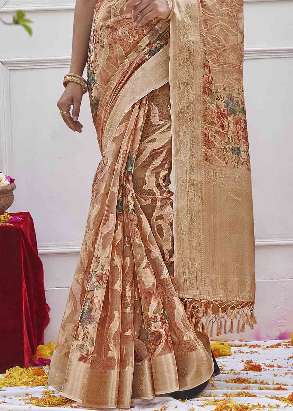 Buy MySilkLove Brown Sugar Digital Printed Organza Silk Saree Online