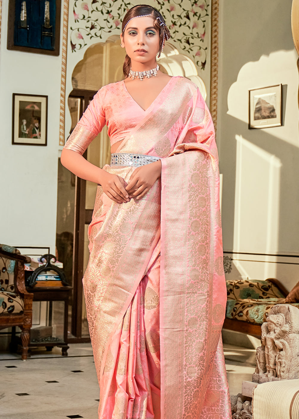 Buy MySilkLove Contessa Pink Woven Banarasi Silk Saree Online