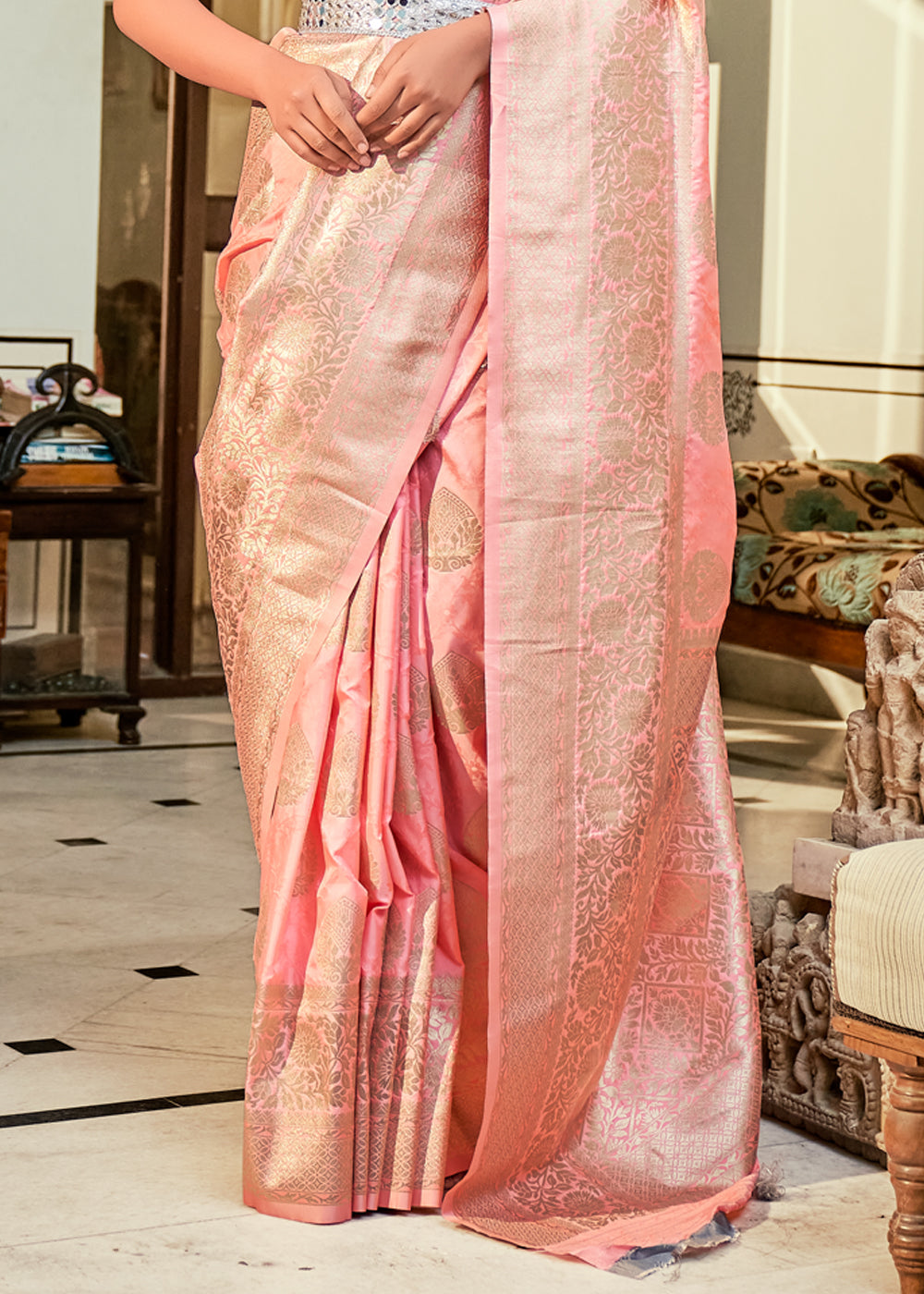 Buy MySilkLove Contessa Pink Woven Banarasi Silk Saree Online