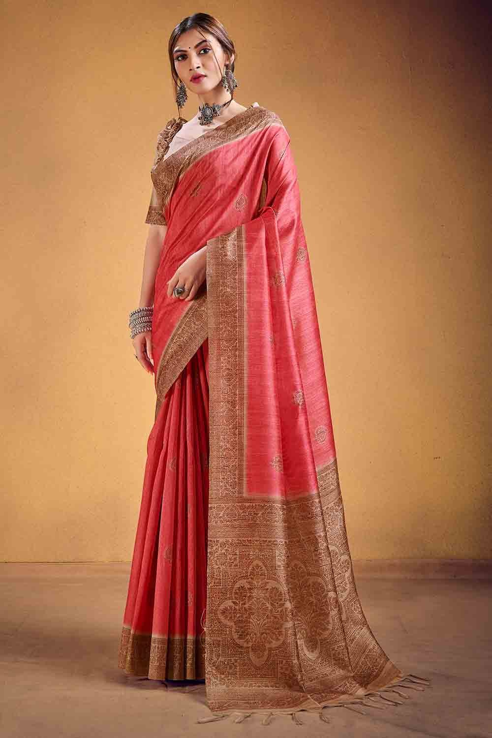 Buy MySilkLove Jelly Bean Pink Cotton Silk Saree Online