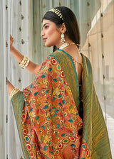 Pesto Green Kalamakari Digital Printed Saree