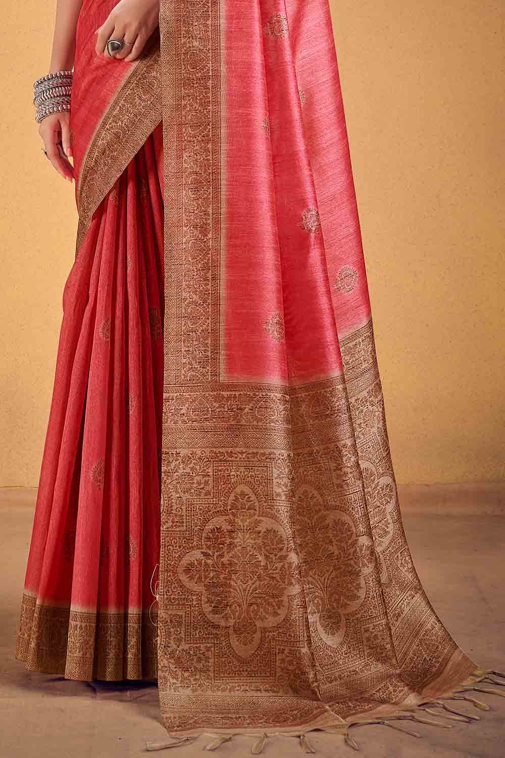 Buy MySilkLove Jelly Bean Pink Cotton Silk Saree Online