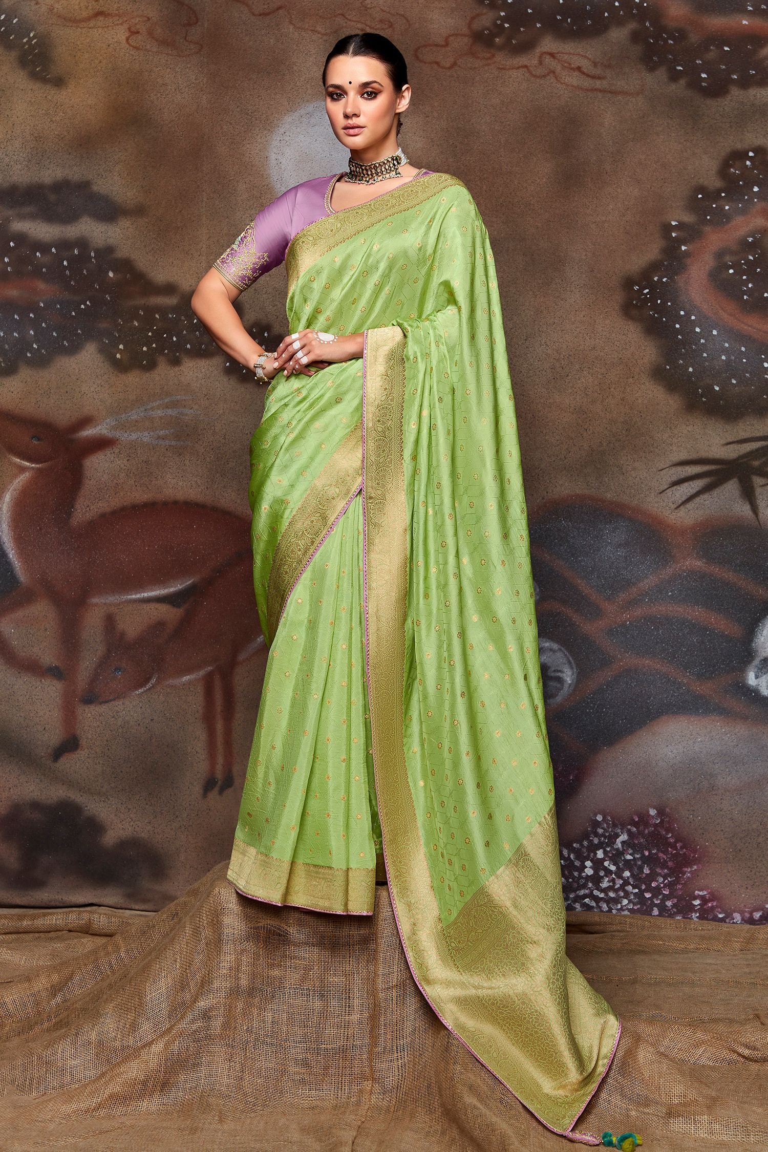 Buy MySilkLove Wild Willow Green Woven Banarasi Art Silk Saree Online