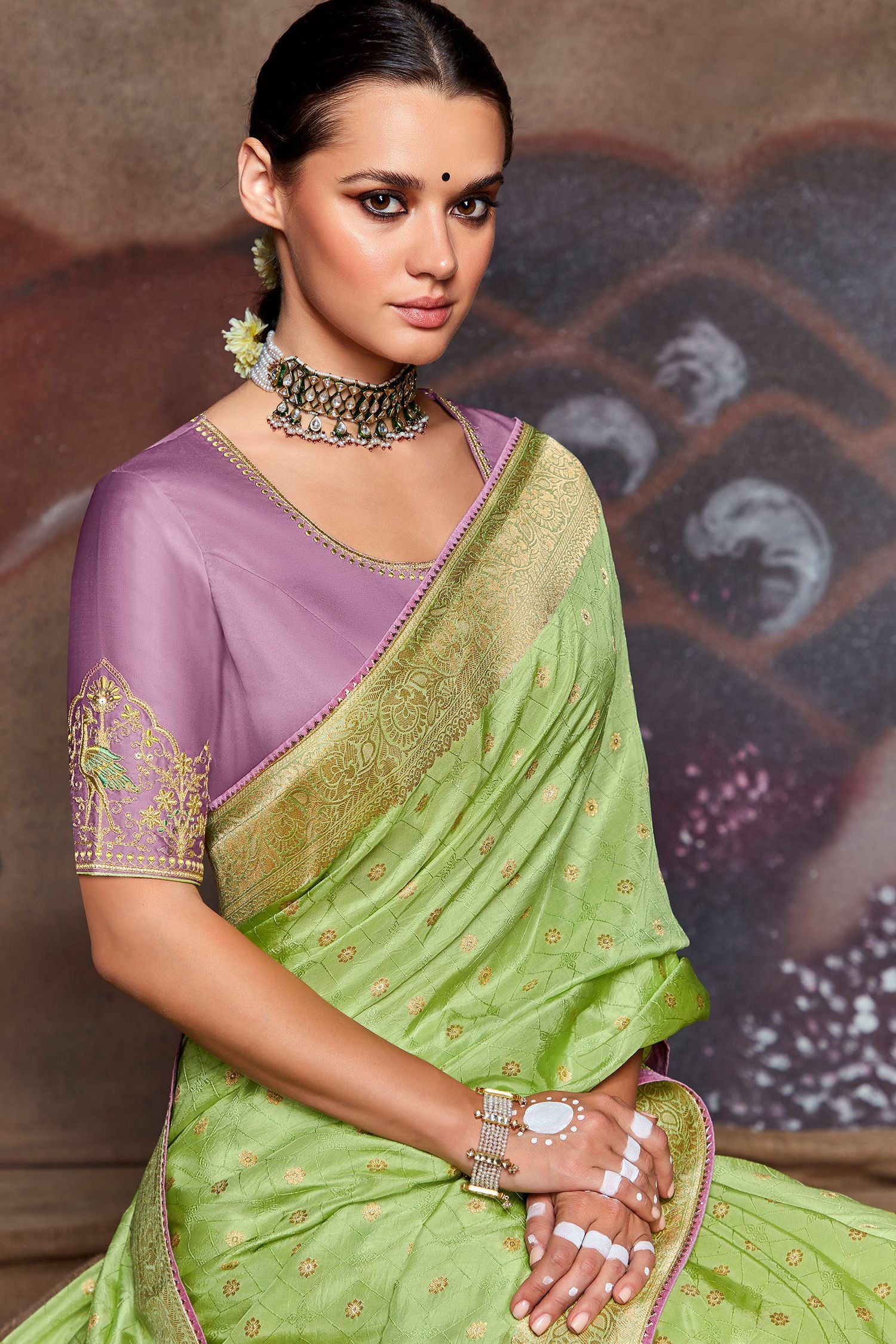 Buy MySilkLove Wild Willow Green Woven Banarasi Art Silk Saree Online