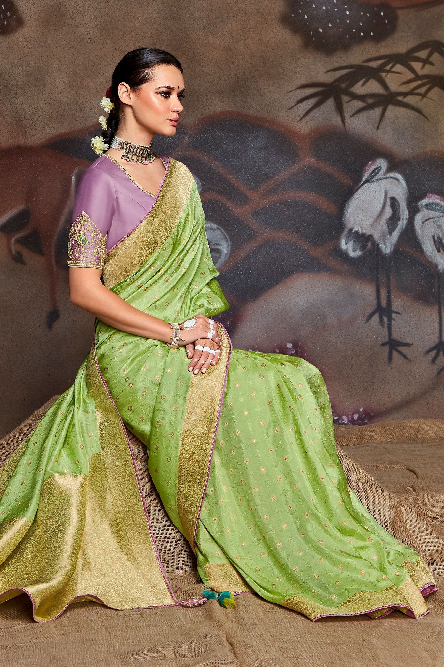 MySilkLove Wild Willow Green Woven Banarasi Art Silk Saree