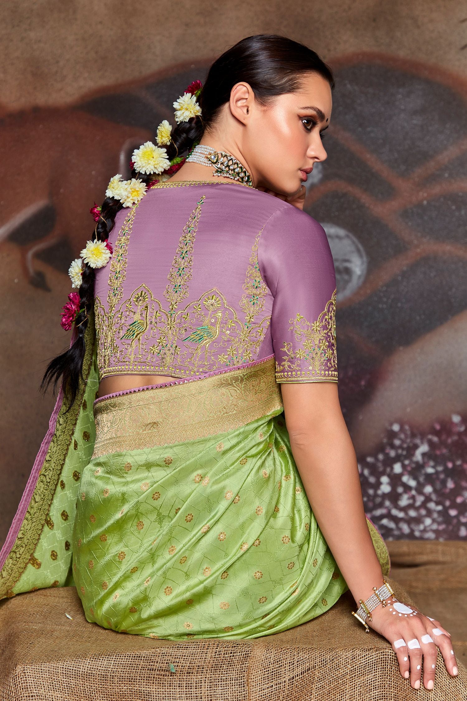 Buy MySilkLove Wild Willow Green Woven Banarasi Art Silk Saree Online