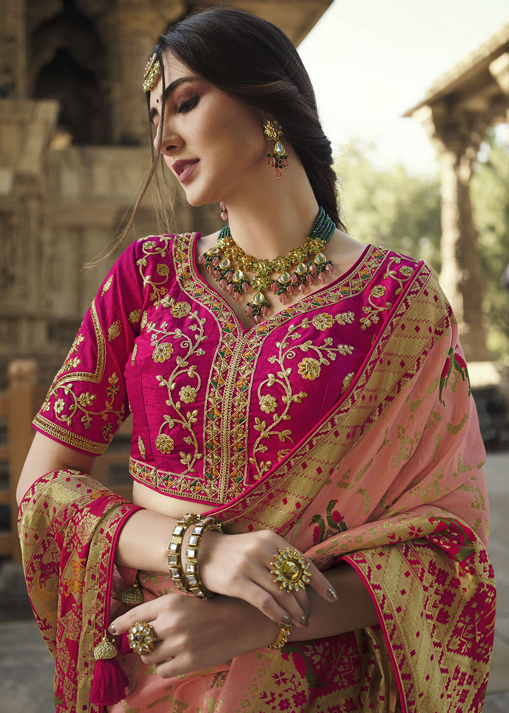 Buy MySilkLove Matrix Peach Designer Banarasi Silk Saree with Embroidered Blouse Online