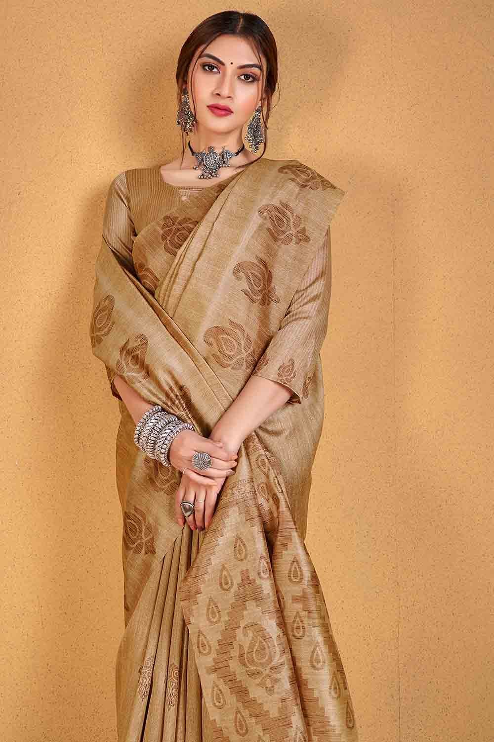 MySilkLove Teak Brown Cotton Silk Saree