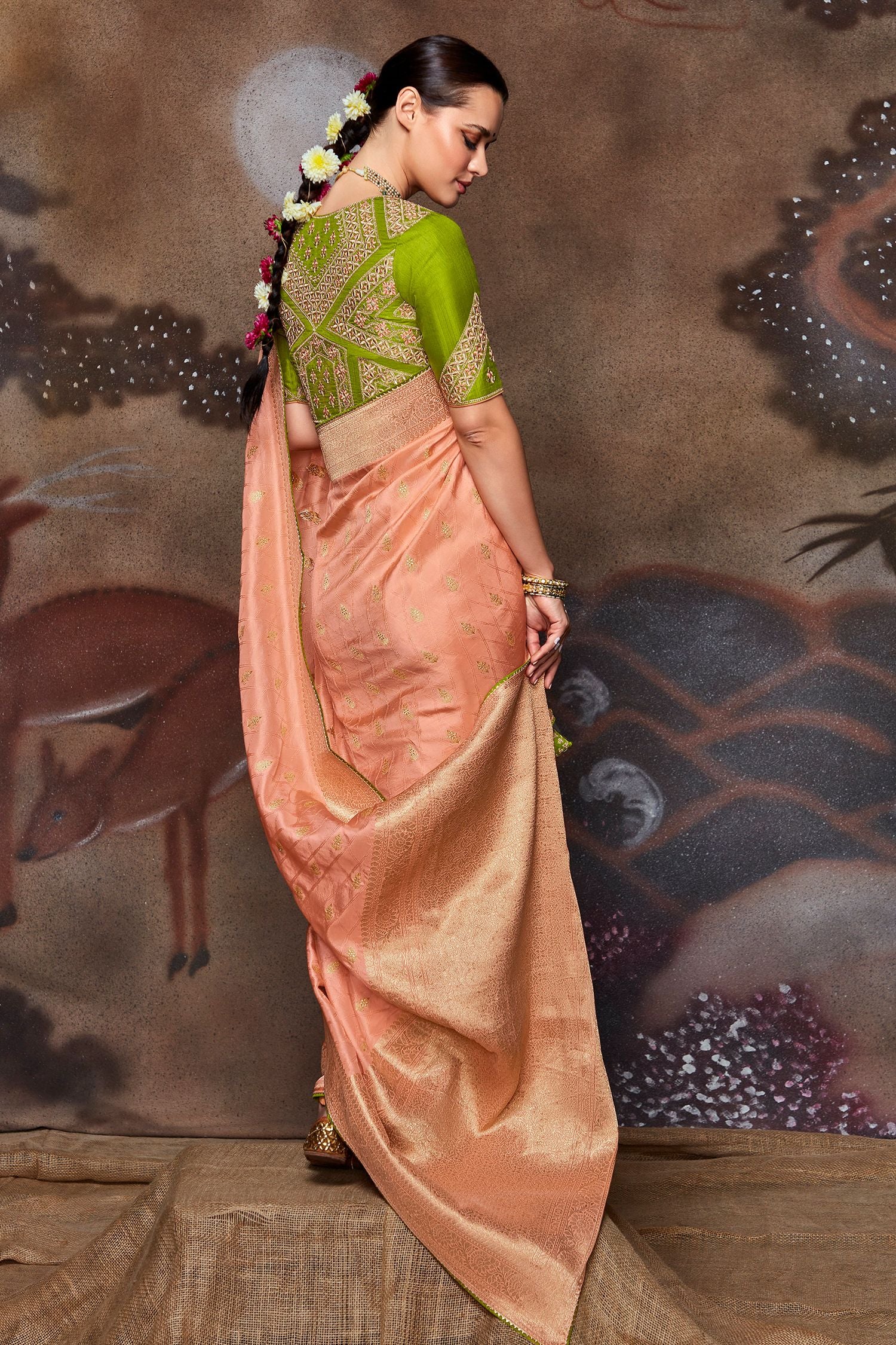 MySilkLove Tacao Peach Woven Banarasi Art Silk Saree