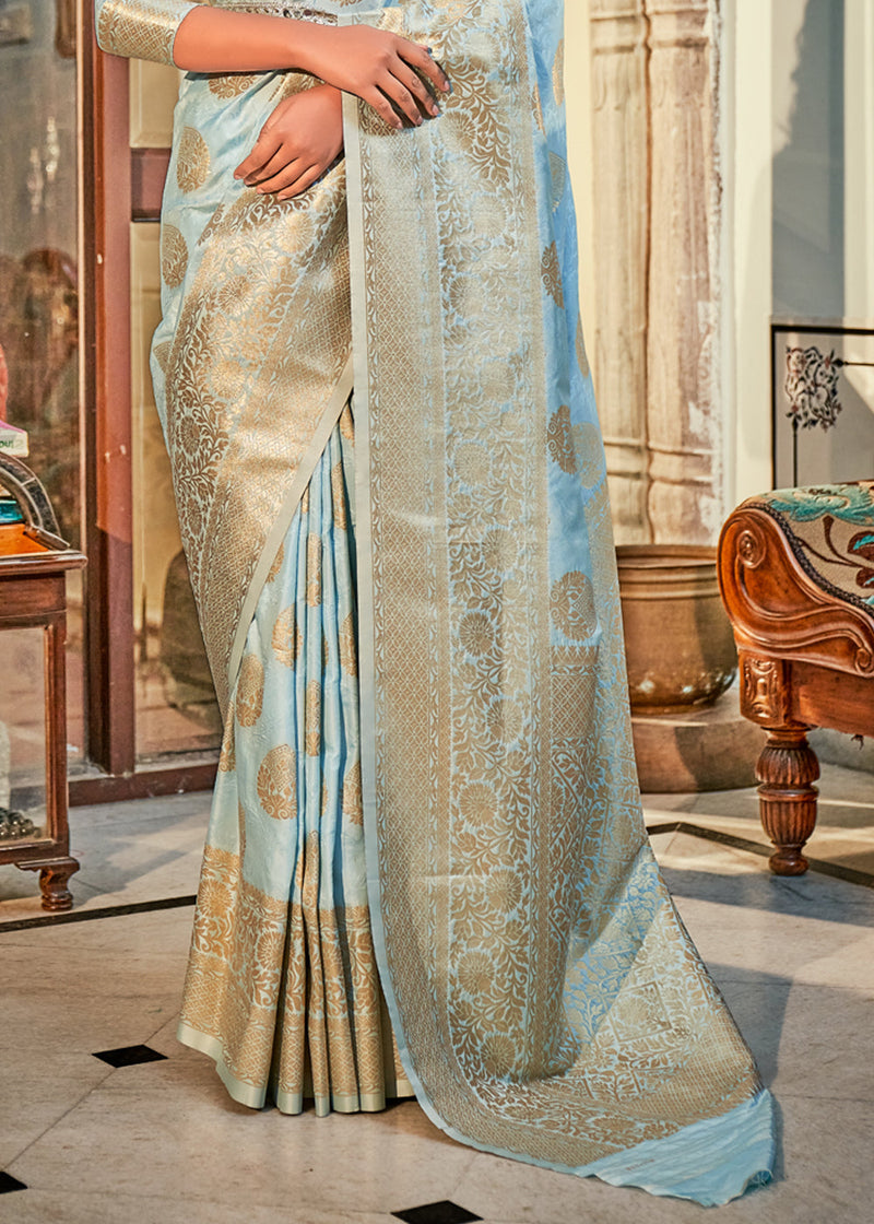 Heena Turquoise Blue Banarasi Silk Saree – Zariknyaa