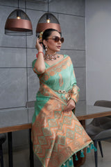 Shadow Green Copper Zari Woven Tussar Silk Saree