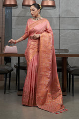 Tonys Pink Copper Zari Woven Tussar Silk Saree