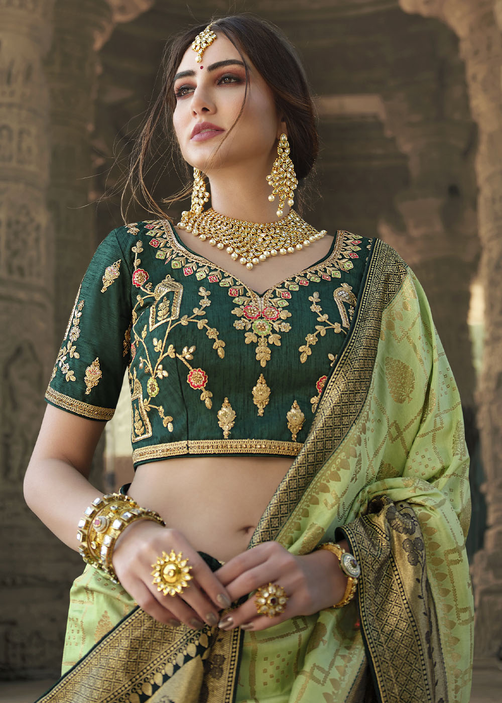 Buy MySilkLove Green Smoke Designer Banarasi Silk Saree with Embroidered Blouse Online