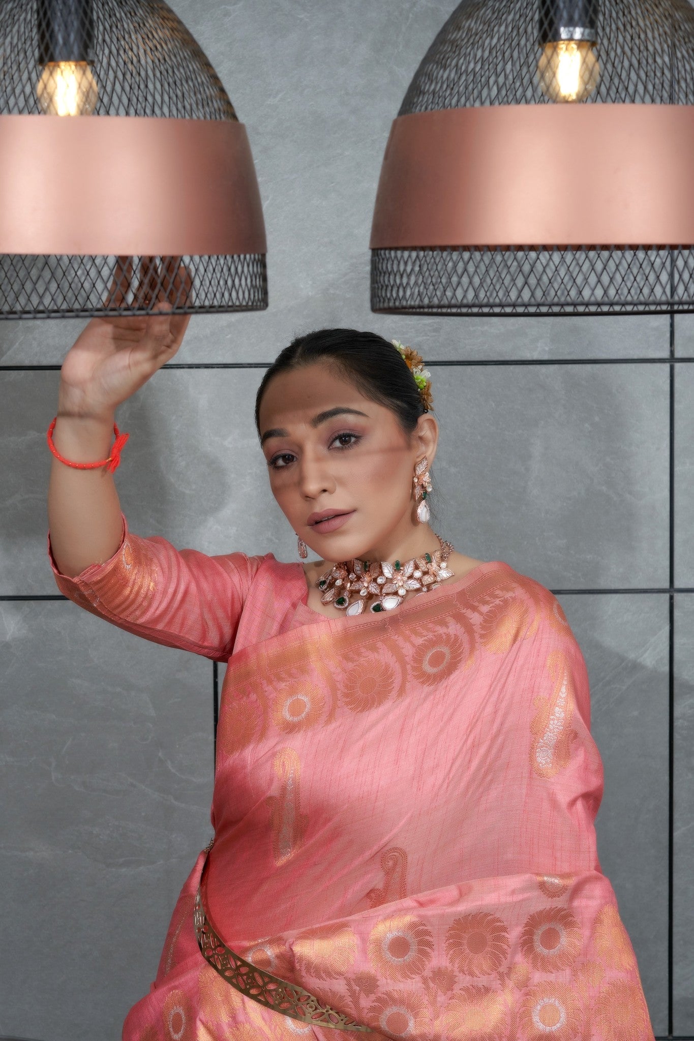 Buy MySilkLove Tonys Pink Copper Zari Woven Tussar Silk Saree Online