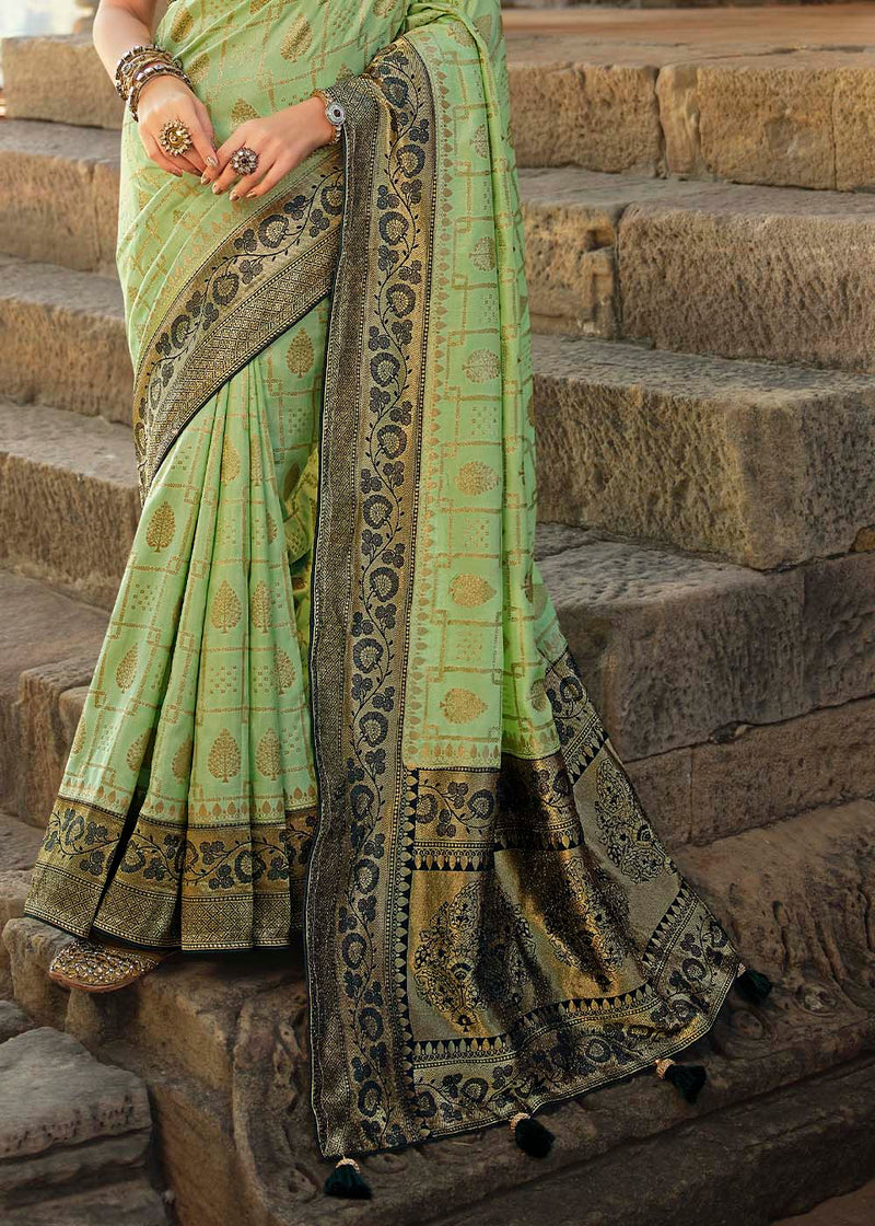 Green Smoke Designer Banarasi Silk Saree with Embroidered Blouse