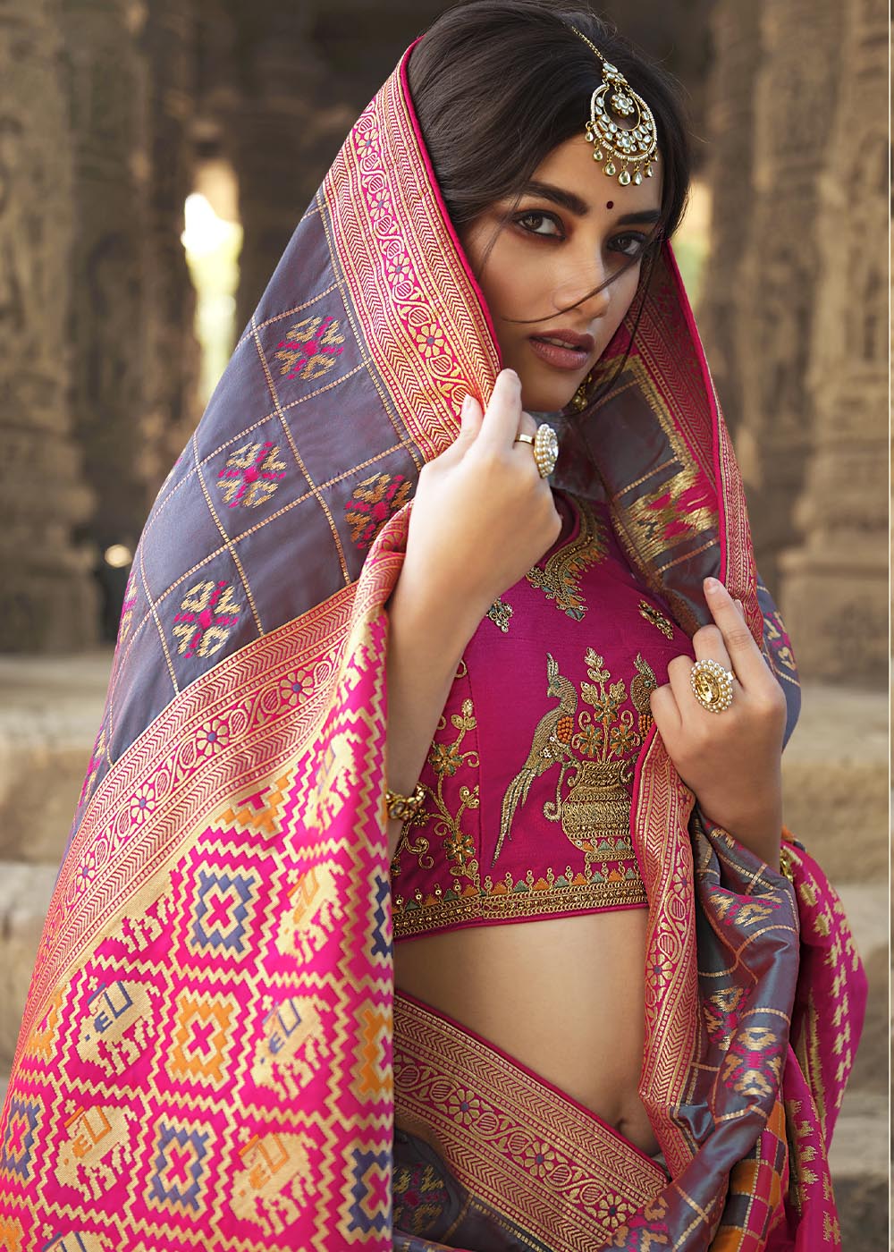 Buy MySilkLove Dusty Purple and Pink Designer Banarasi Silk Saree with Embroidered Blouse Online