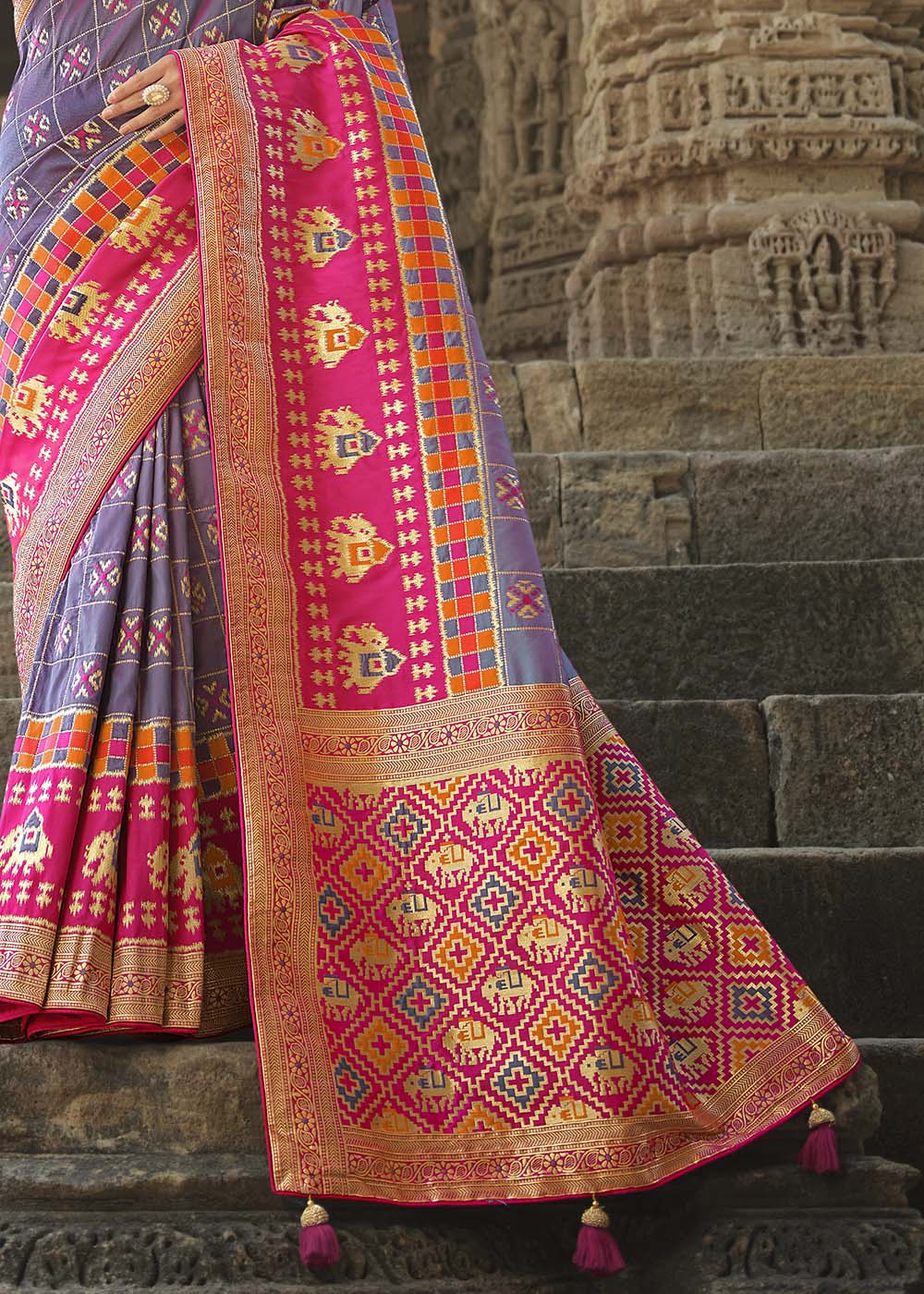 Buy MySilkLove Dusty Purple and Pink Designer Banarasi Silk Saree with Embroidered Blouse Online