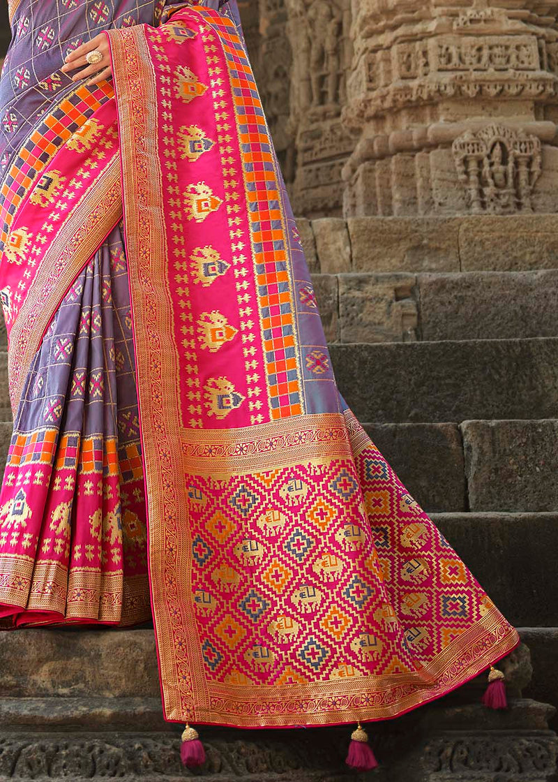 Dusty Purple and Pink Designer Banarasi Silk Saree with Embroidered Blouse