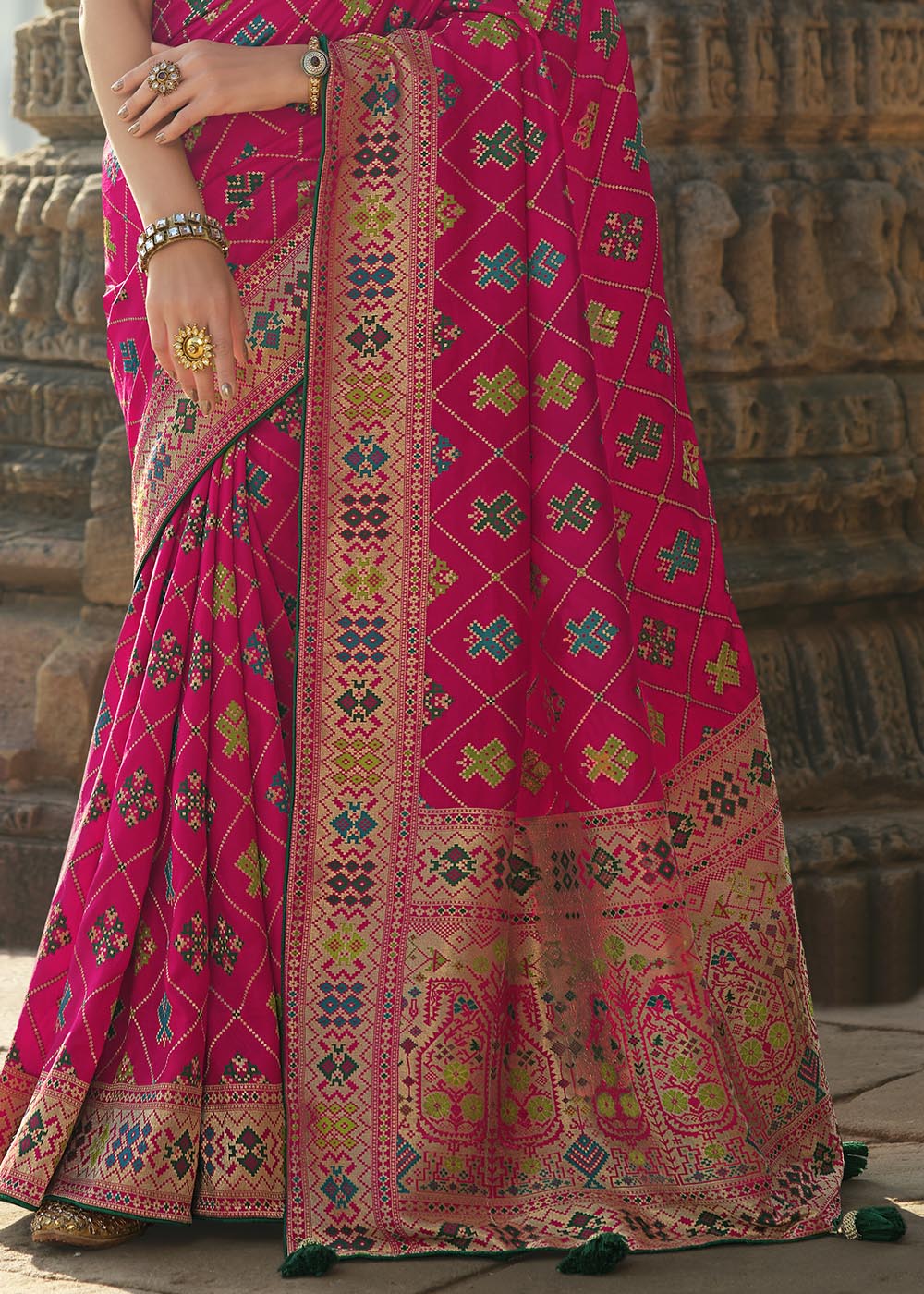 Buy MySilkLove Brink Pink and Green Designer Banarasi Silk Saree with Embroidered Blouse Online