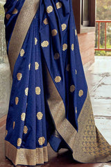 Chambray Blue Zari Woven Banarasi Saree