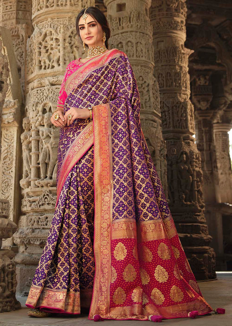 Cannon Purple and Pink Designer Banarasi Silk Saree with Embroidered Blouse