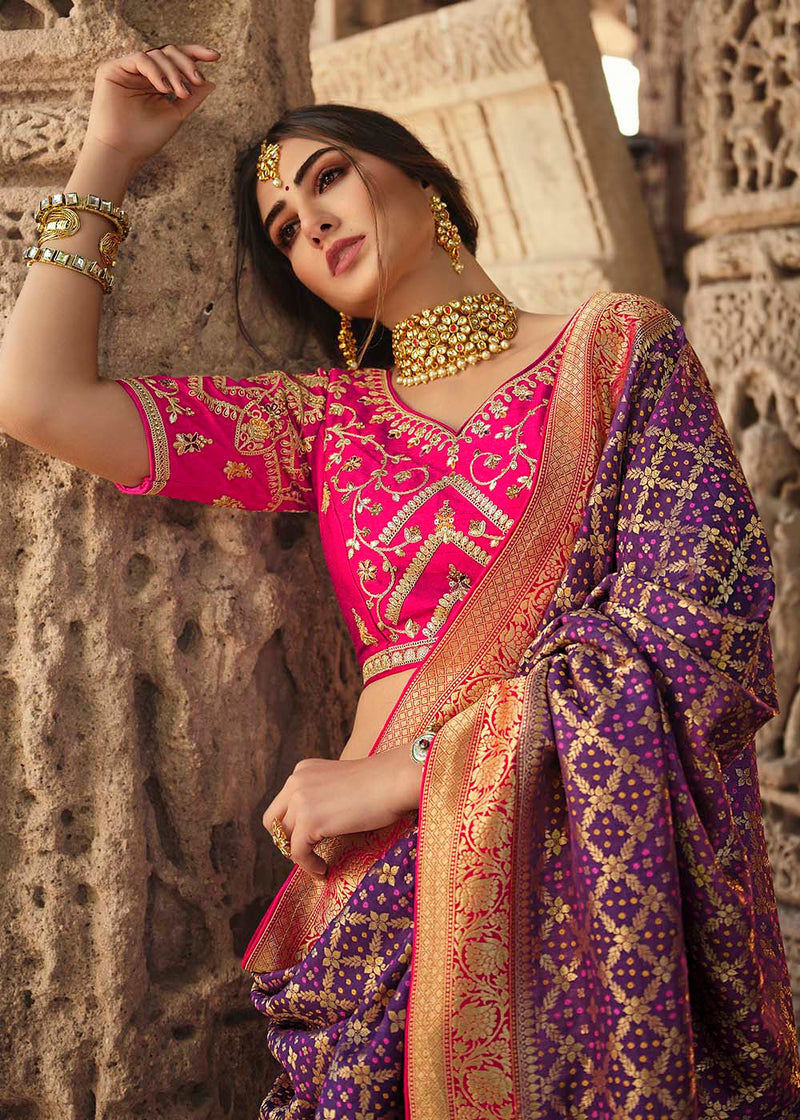 Cannon Purple and Pink Designer Banarasi Silk Saree with Embroidered Blouse