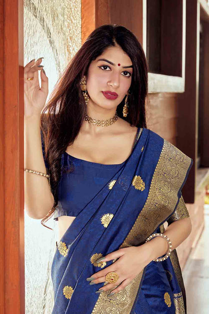 Chambray Blue Zari Woven Banarasi Saree