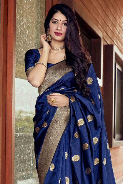 Buy MySilkLove Chambray Blue Zari Woven Banarasi Saree Online