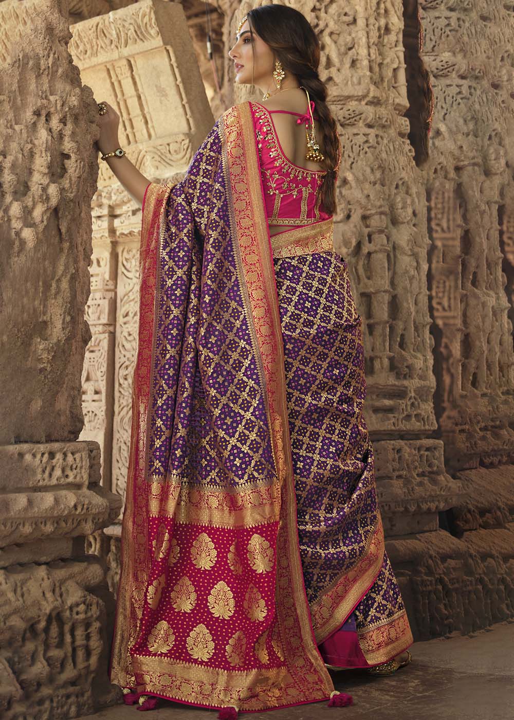 Buy MySilkLove Cannon Purple and Pink Designer Banarasi Silk Saree with Embroidered Blouse Online