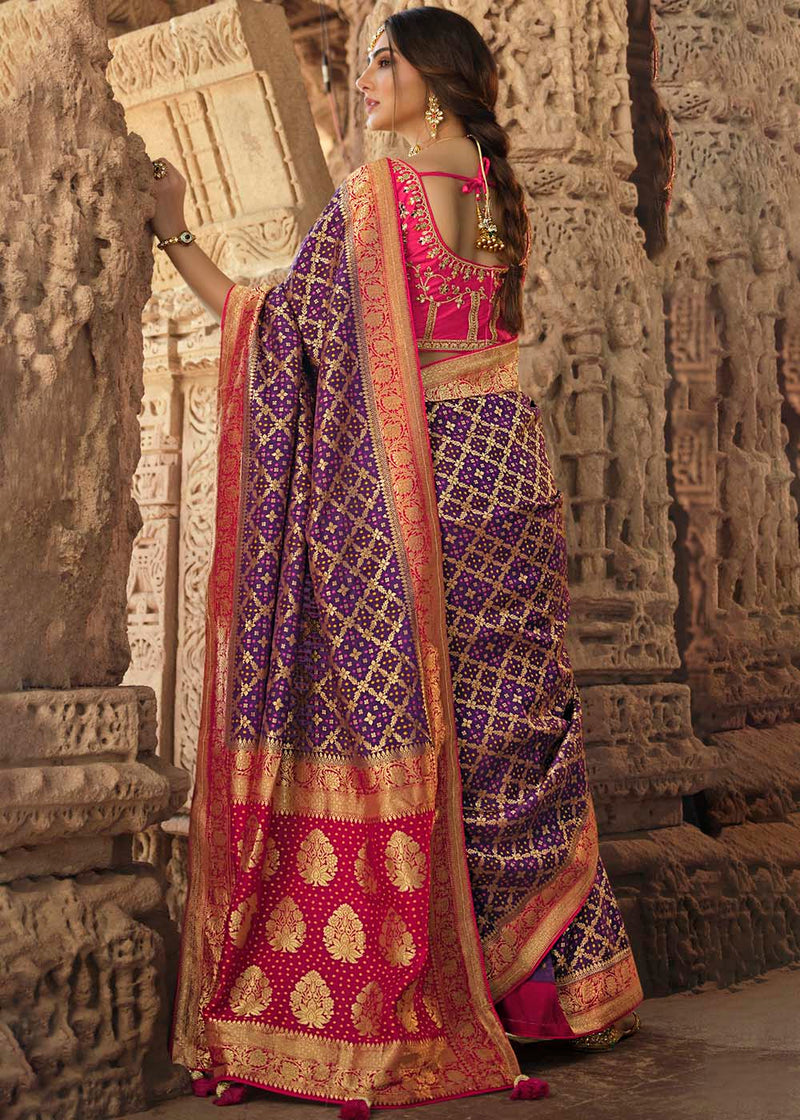 Cannon Purple and Pink Designer Banarasi Silk Saree with Embroidered Blouse