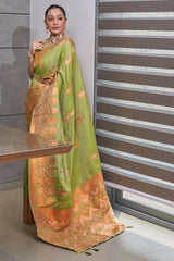 Olive Green Copper Zari Woven Tussar Silk Saree