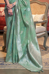 Bay Leaf Green Zari Woven Linen Saree