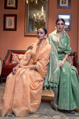 Bay Leaf Green Zari Woven Linen Saree
