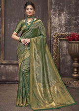 Siam Green Zari Woven Tissue Kanjivaram Saree