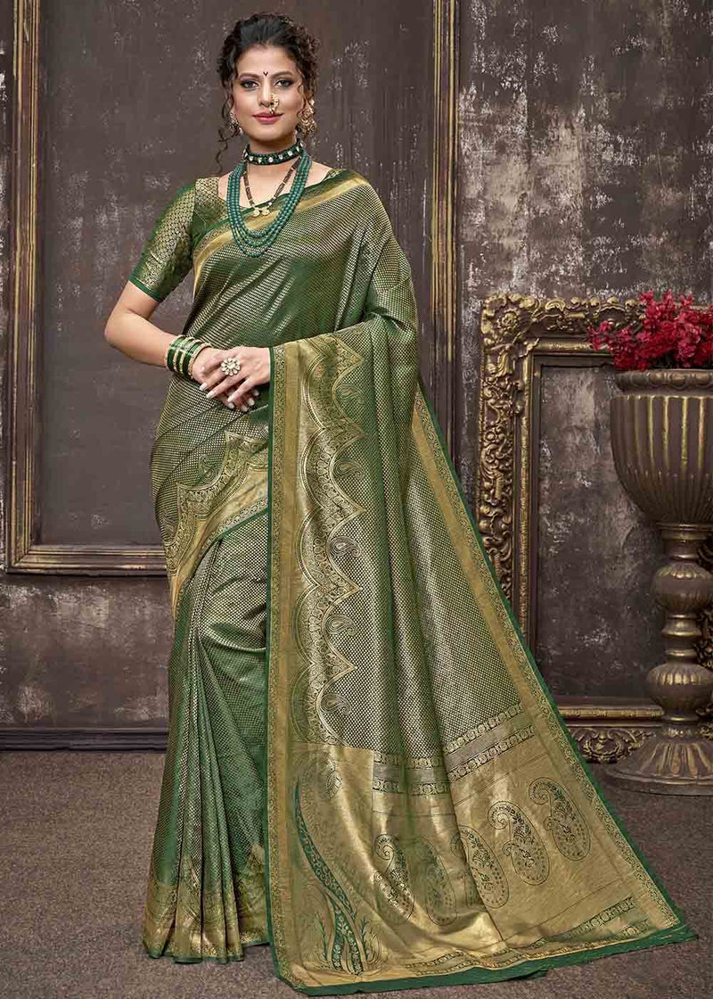 Siam Green Zari Woven Tissue Kanjivaram Saree