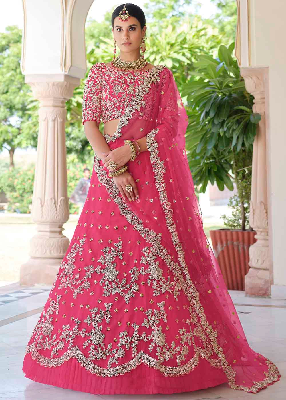 Buy MySilkLove Cabaret Pink Soft Net Designer Lehenga Choli With Dori & Sequins Work Online