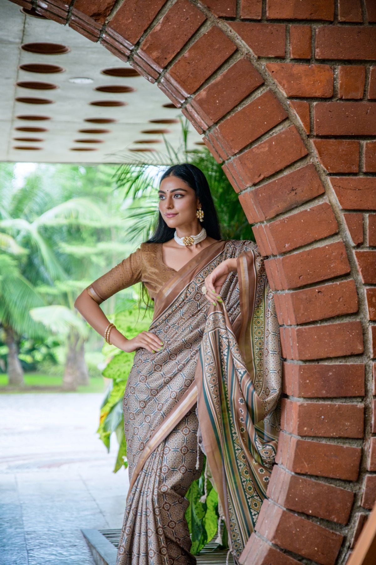 Buy MySilkLove Nobel Grey and Brown Cotton Silk Saree Online