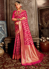 Mandy Pink Zari Woven Banarasi Brocade Silk Saree