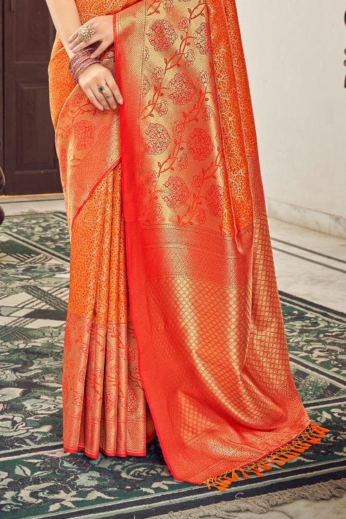 Buy MySilkLove Pea Orange Zari Woven Banarasi Saree Online