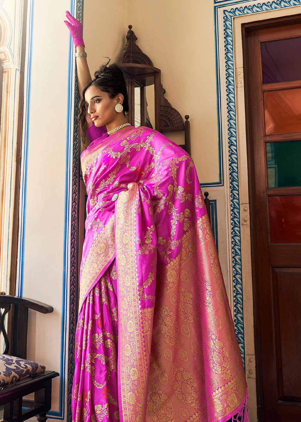 Buy MySilkLove Magenta Pink Zari Woven Dola Silk Saree Online