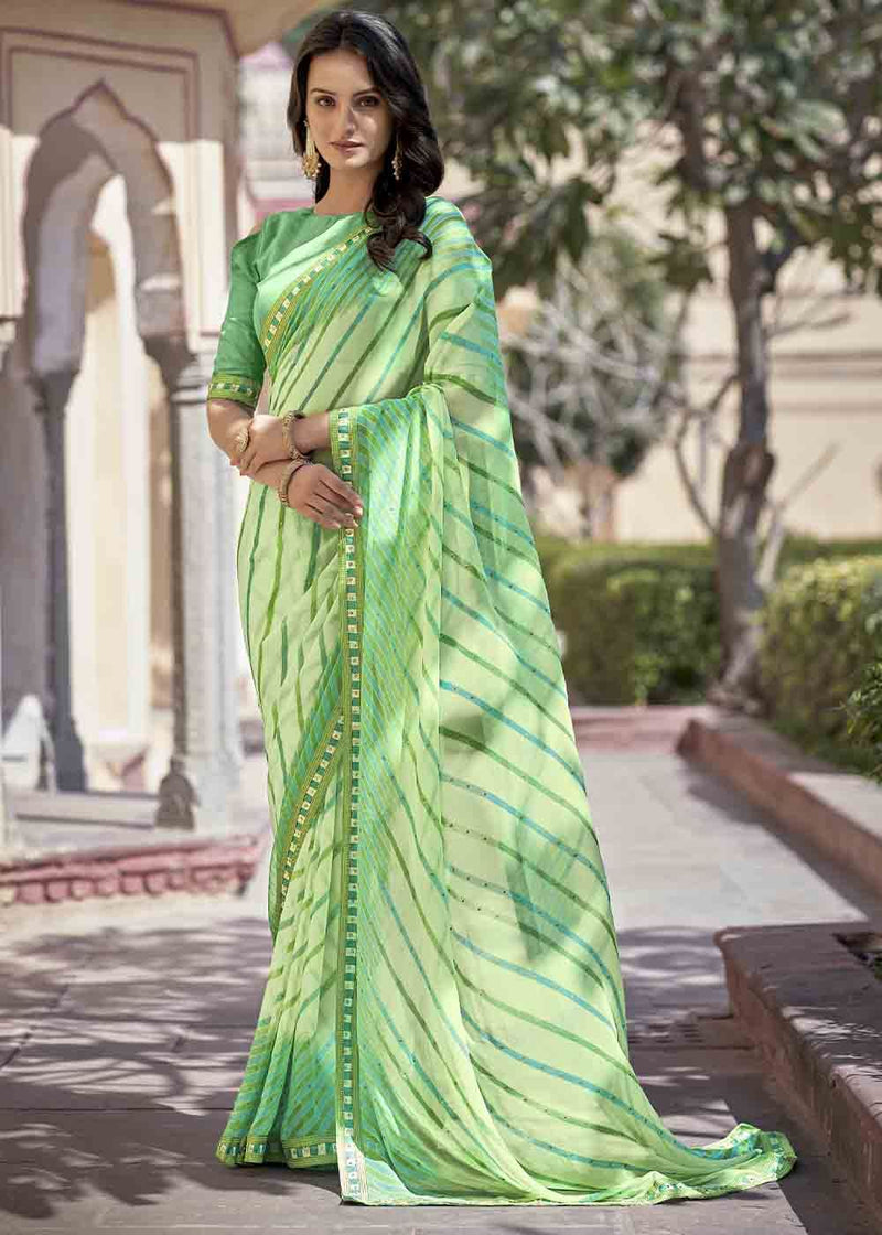 Moss Green Printed Georgette Saree
