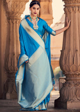 Pacific Blue Woven Banarasi Satin Silk Saree