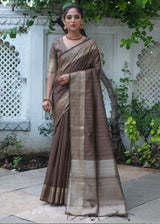 Emperor Brown Zari Woven Tussar Silk Saree