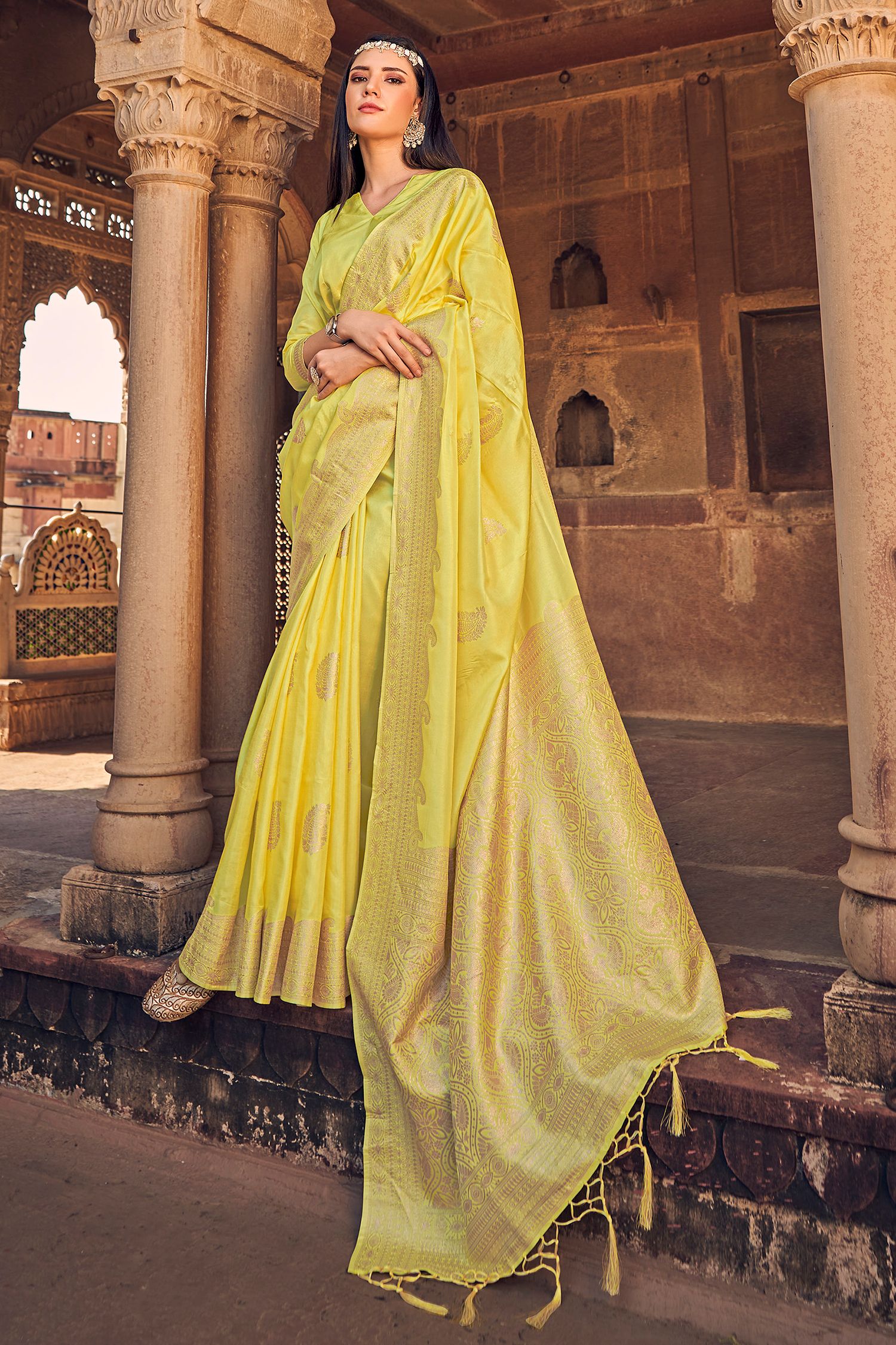 Buy MySilkLove Sunflower Yellow Banarasi Woven Silk Saree Online