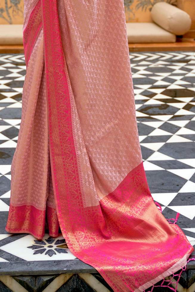 Buy MySilkLove New york Pink Zari Woven Kanjivaram Saree Online